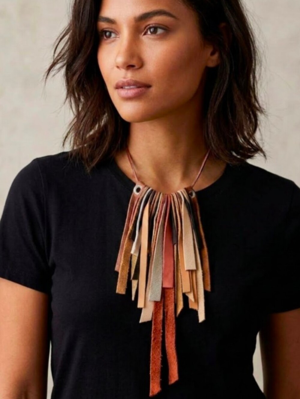 Boho Handmade Genuine Leather FRINGE Statement Necklace-Multicolor 018